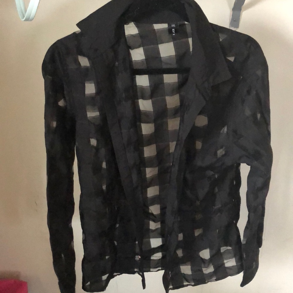 Shear plaid black party shirt